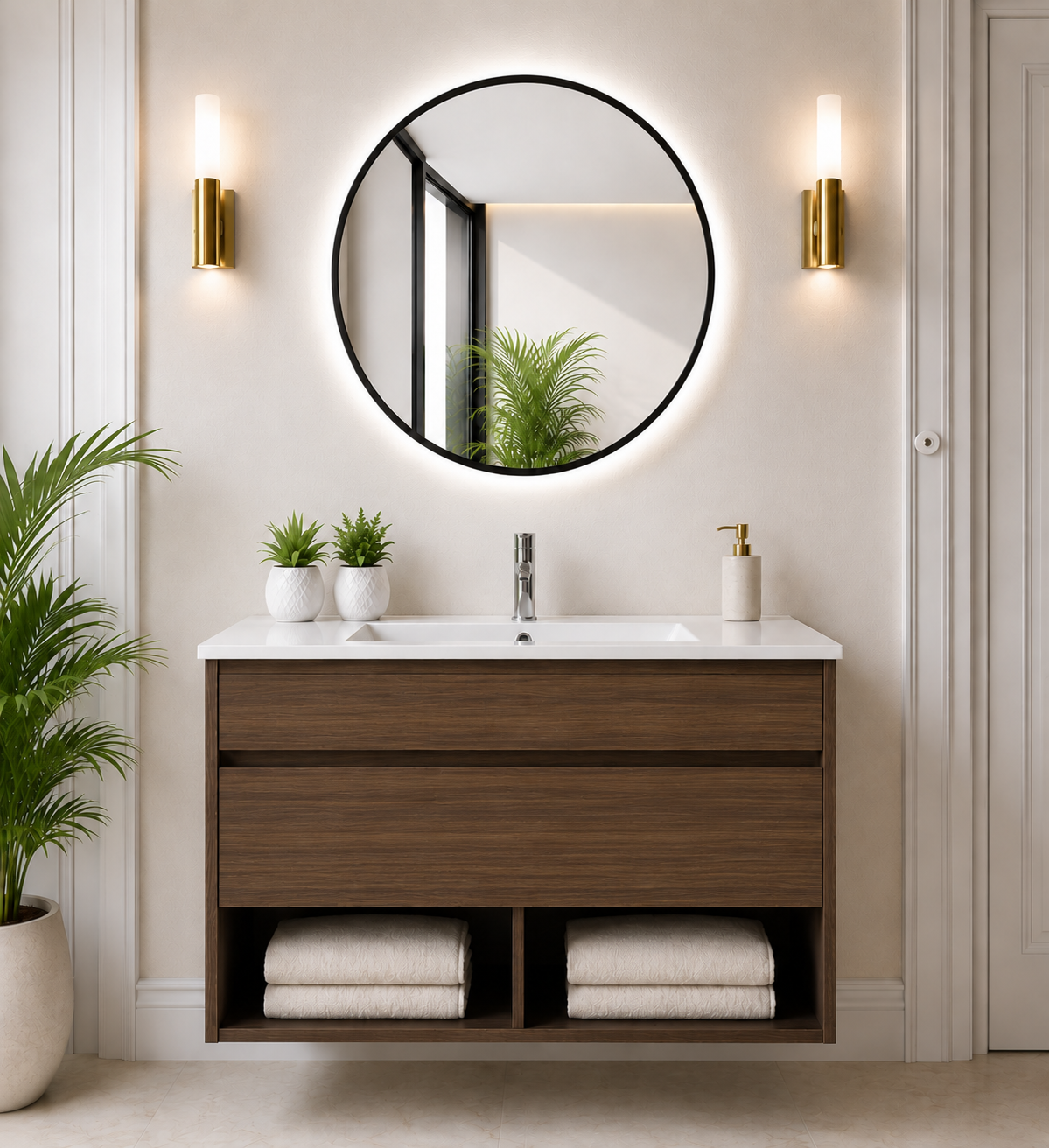 Závěsný koupelnový nábytek NEBARI se zásuvkou a extra plochým umyvadlem