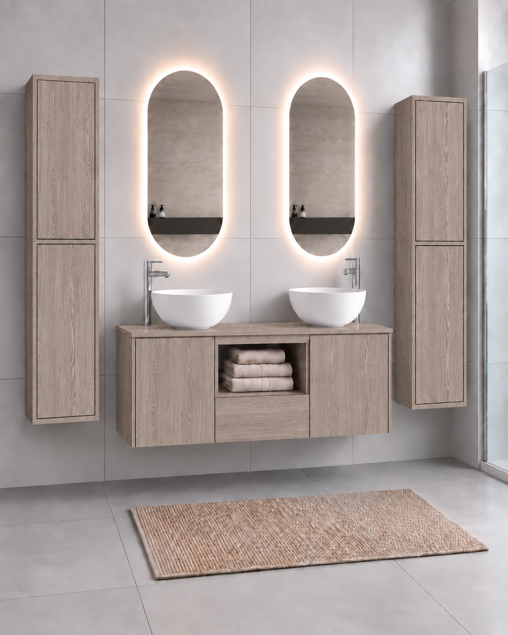 Koupelnová skříňka AMALFI 120 DOBLE se 2 umyvadly · Dub Smoky