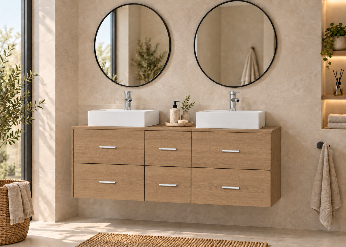 Mueble de baño MILOS 121 en Estepa con dos lavabos LIBRA