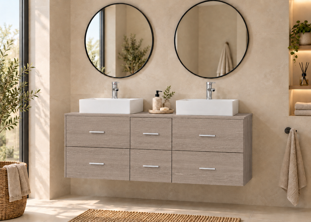Koupelnová skříňka MILOS 121 cm se 2 umyvadly LIBRA · Dub Smoky